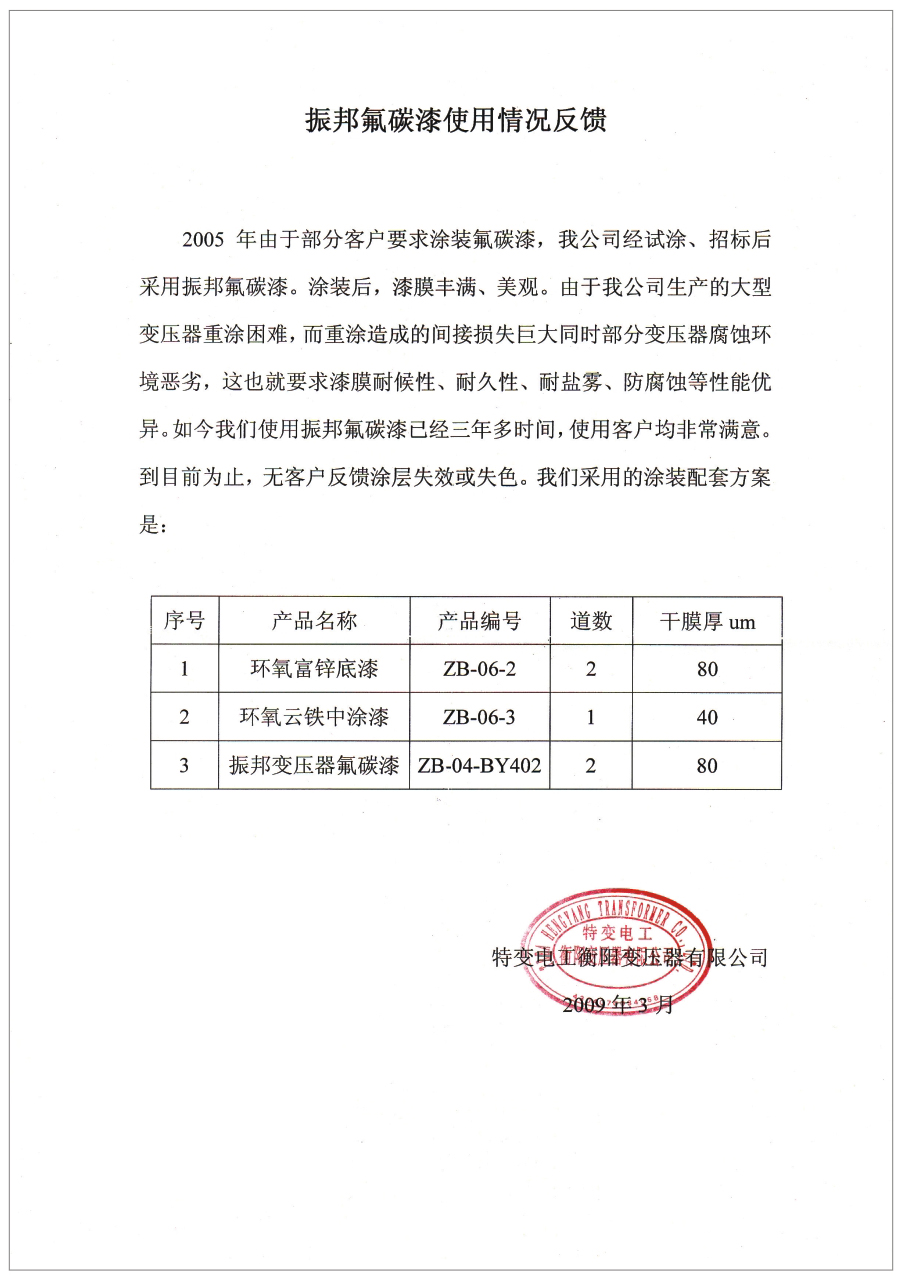 振邦氟碳漆使用情况客户反馈